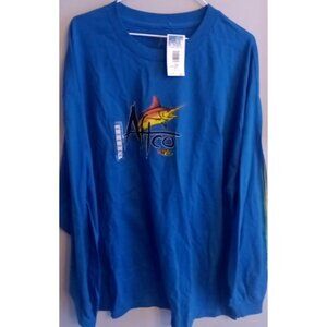 AFTCO Shirt Mens 2X Graphic Tee Blue Long Sleeve Crewneck Fishing